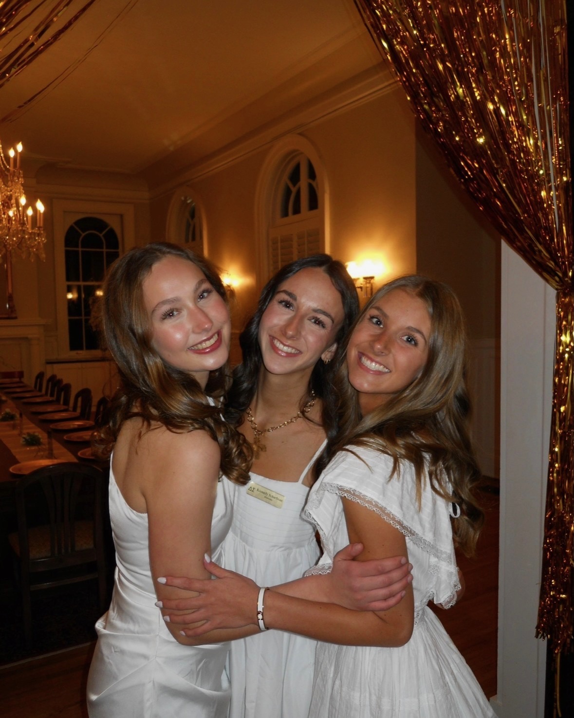 Listening to music with friends at a school dance!